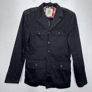 D Collection Troy Smith Men’s Canvas Cargo Jacket Punk Utility Style Black M